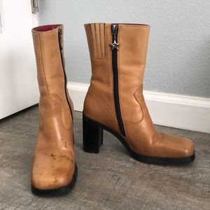 Vintage Chunky Heeled Tommy Hilfiger Leather Ankle Boots